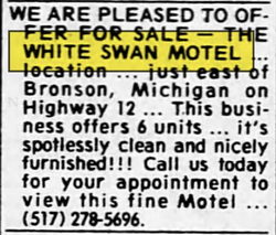 White Swan Motel - Nov 1976 For Sale (newer photo)